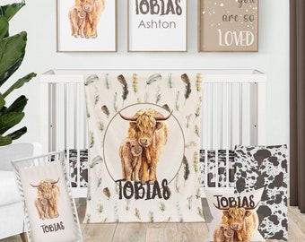 Highland Cow Baby Crib Bedding Set: Rustic Farm Nursery