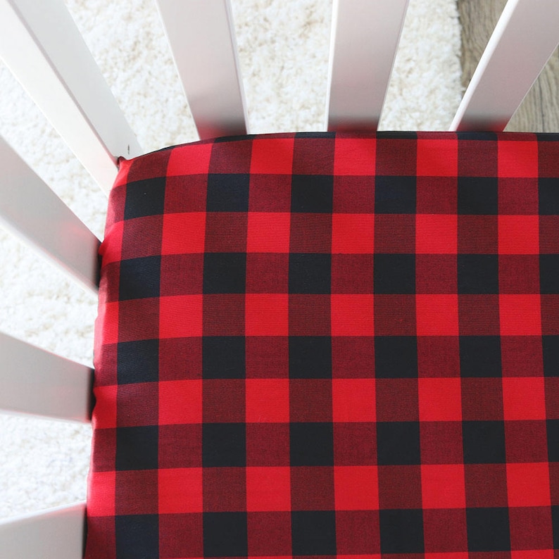 Buffalo Plaid Crib Sheet in Red and Black Lumberjack Bedding Woodland Baby Nursery