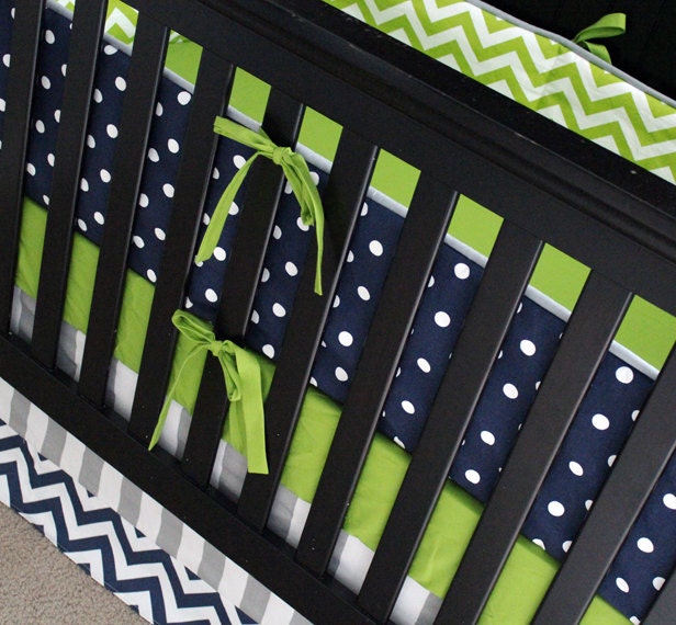 Boy Crib Bedding Set Baby Nursery Navy Blue Polka Zoom