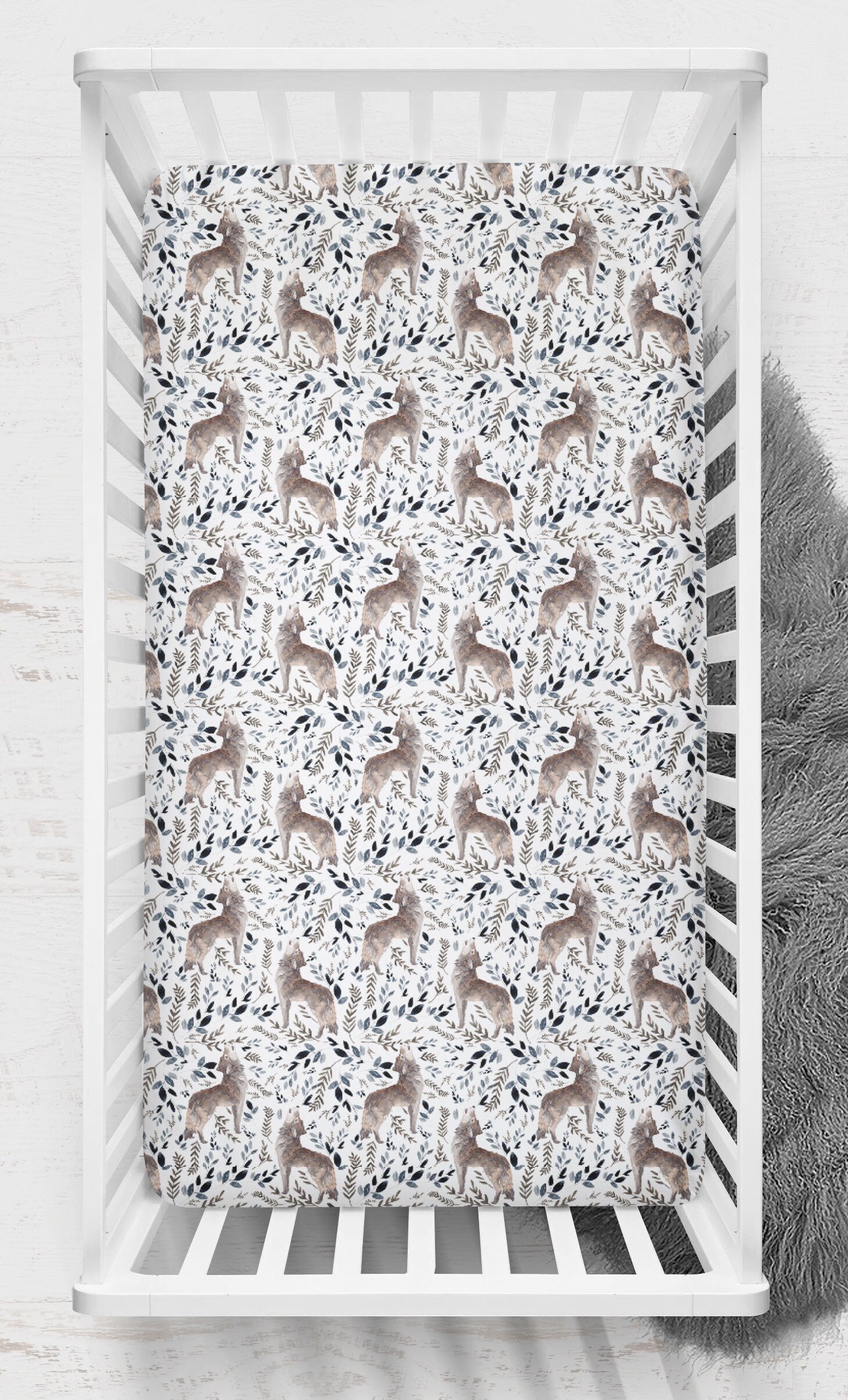 Wolf Crib Bedding Set for Baby Boy Nursery Set Woodland Etsy