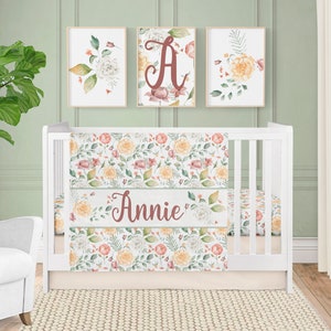 Floral Crib Bedding Set, Girl Baby Bedding Garden Spring Floral, Personalized Gift for Baby Girl