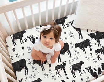 Crib Sheet Cow, Baby Girl Crib Sheet, Cows Crib Bedding, Nursery Decor, Change Pad Cover
