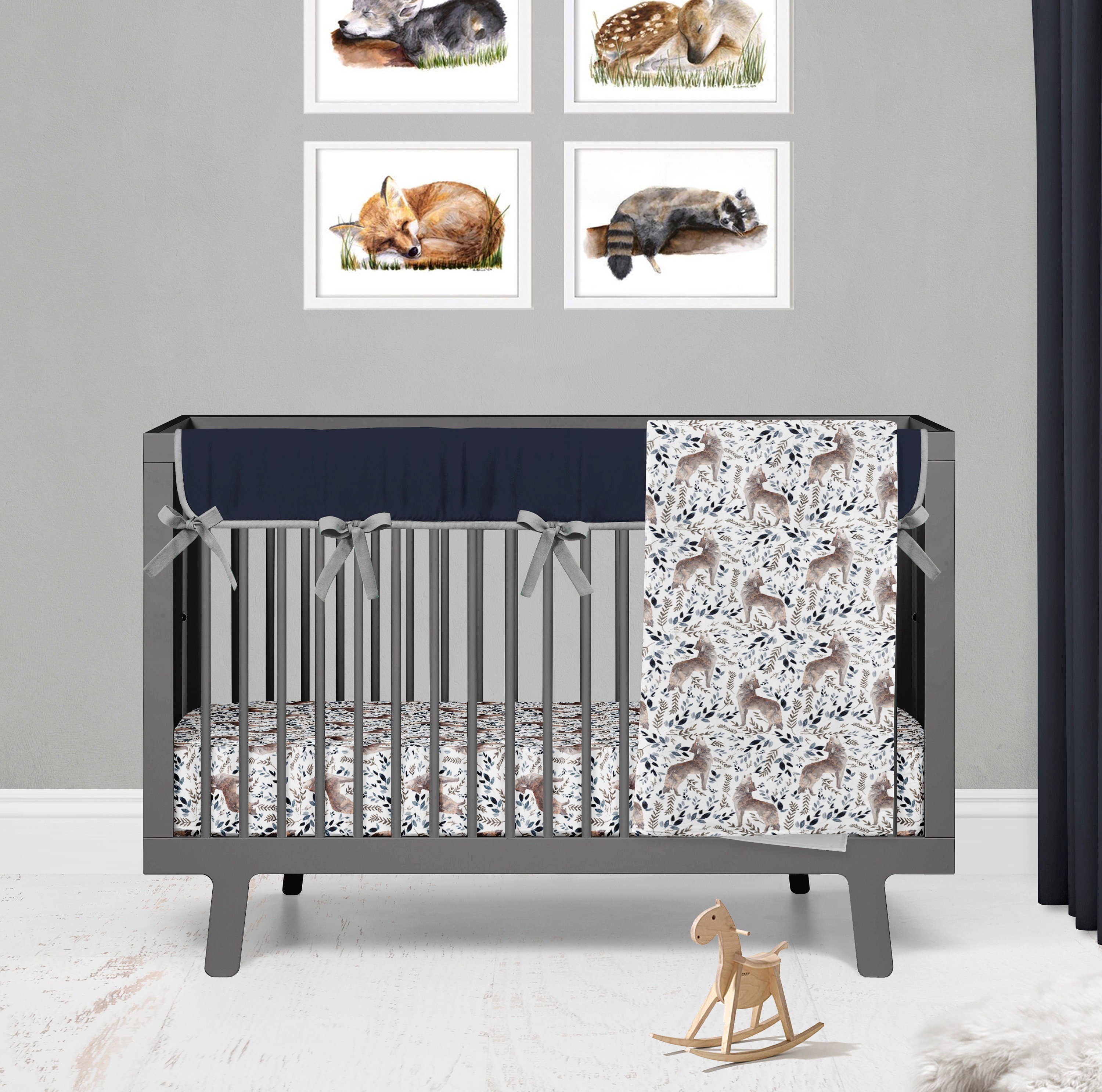 Wolf Crib Bedding Set for Baby Boy Nursery Set Woodland Etsy