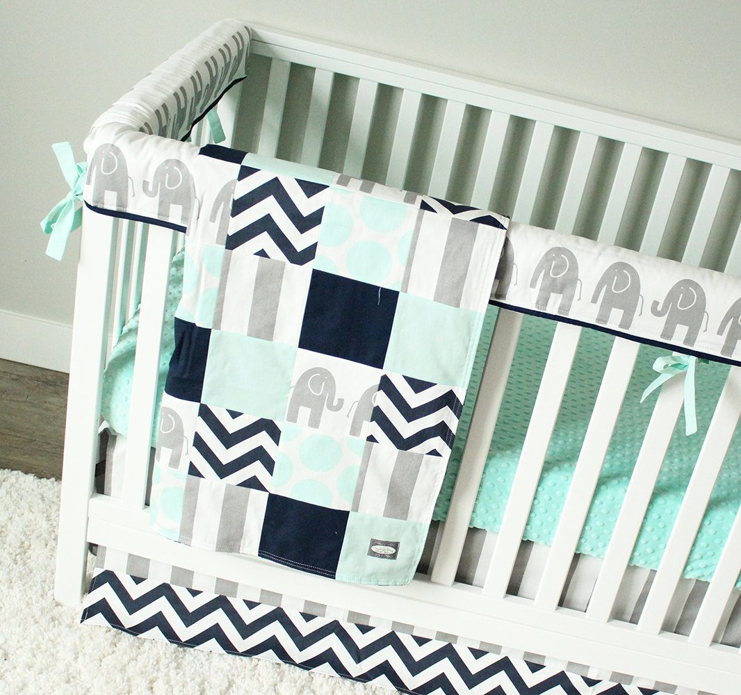 Elephant Baby Bedding Mint Gray and Navy Blue Nursery Set | Etsy