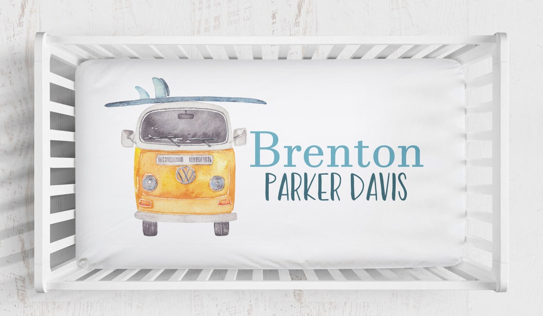 Surf Nursery Crib Sheet, Personalized Baby Crib Sheet and Ocean Waves