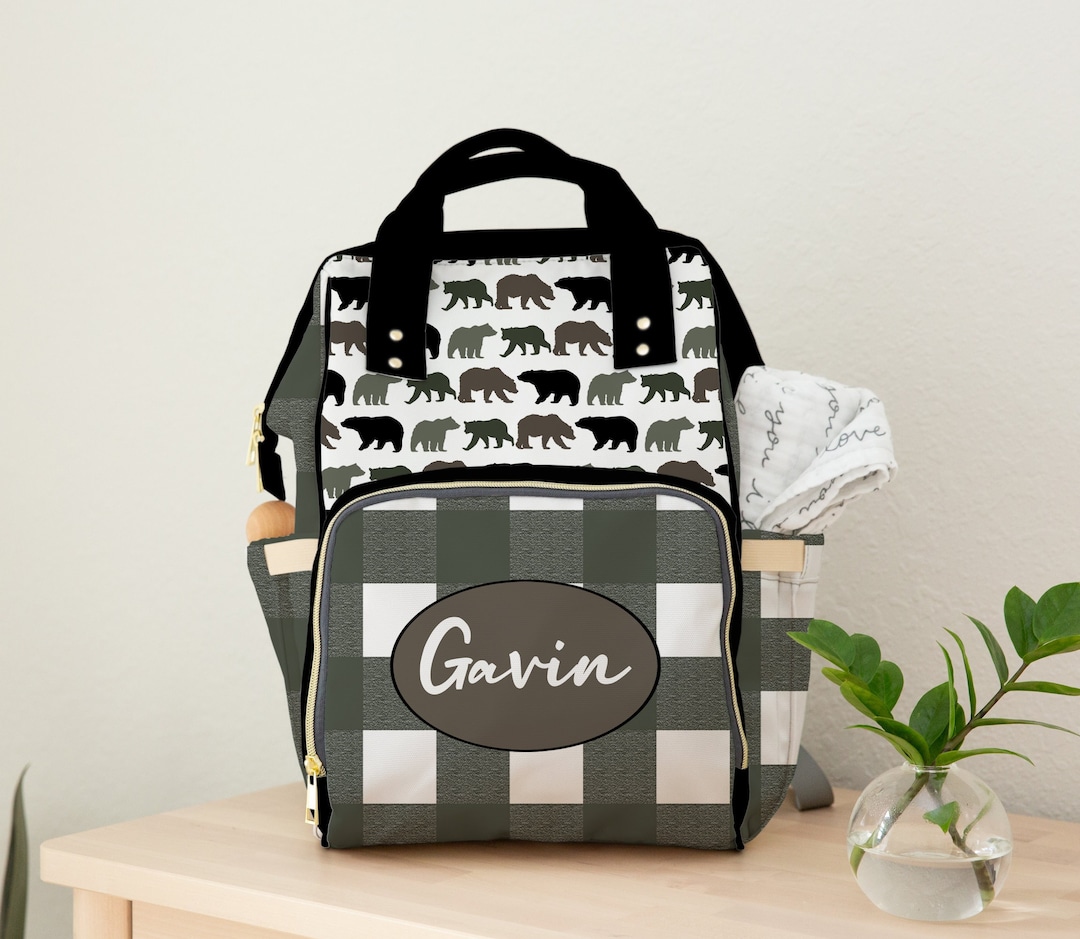Boy Diaper Bag, Woodland Baby Boy Shower Gift, Custom Personalized Bear