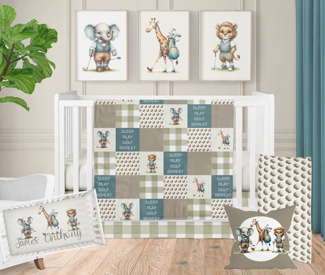 Golf Crib Bedding Set, Baby Boy Crib Bedding Set, Golfing Safari