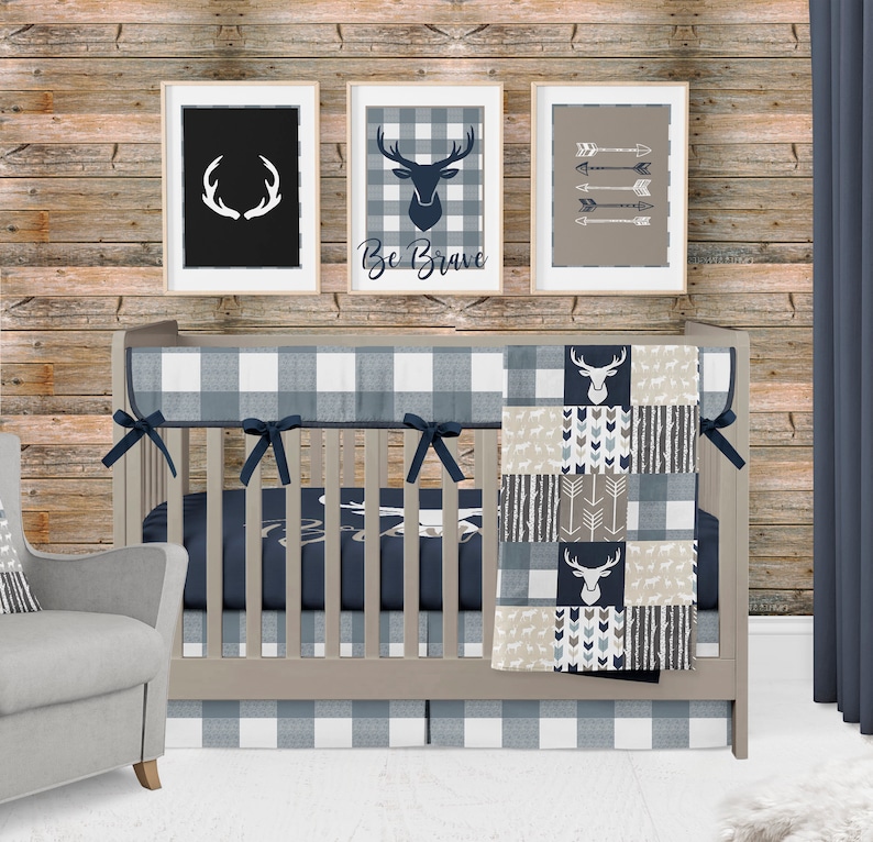 Baby Boy Crib Bedding Woodland Nursery Set Buffalo Plaid Etsy