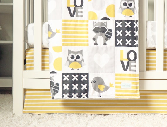 grey and yellow nursery bedding