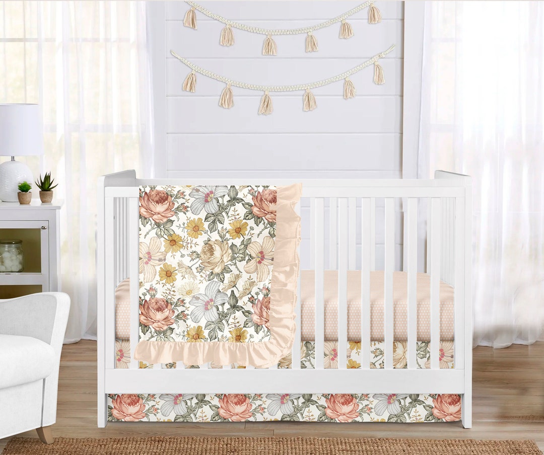 Baby Girl Crib Bedding Set, Floral Nursery Baby Bedding, Vintage Floral