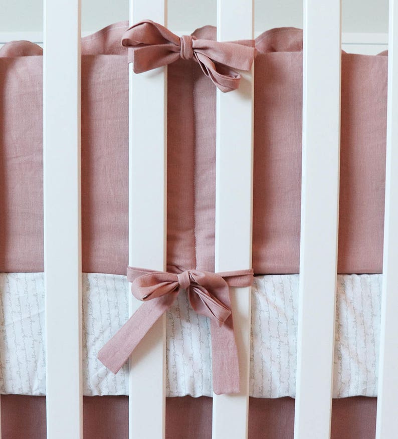 Linen Baby Girl Crib Bedding Set Dusty Rose Linen Blanket Etsy