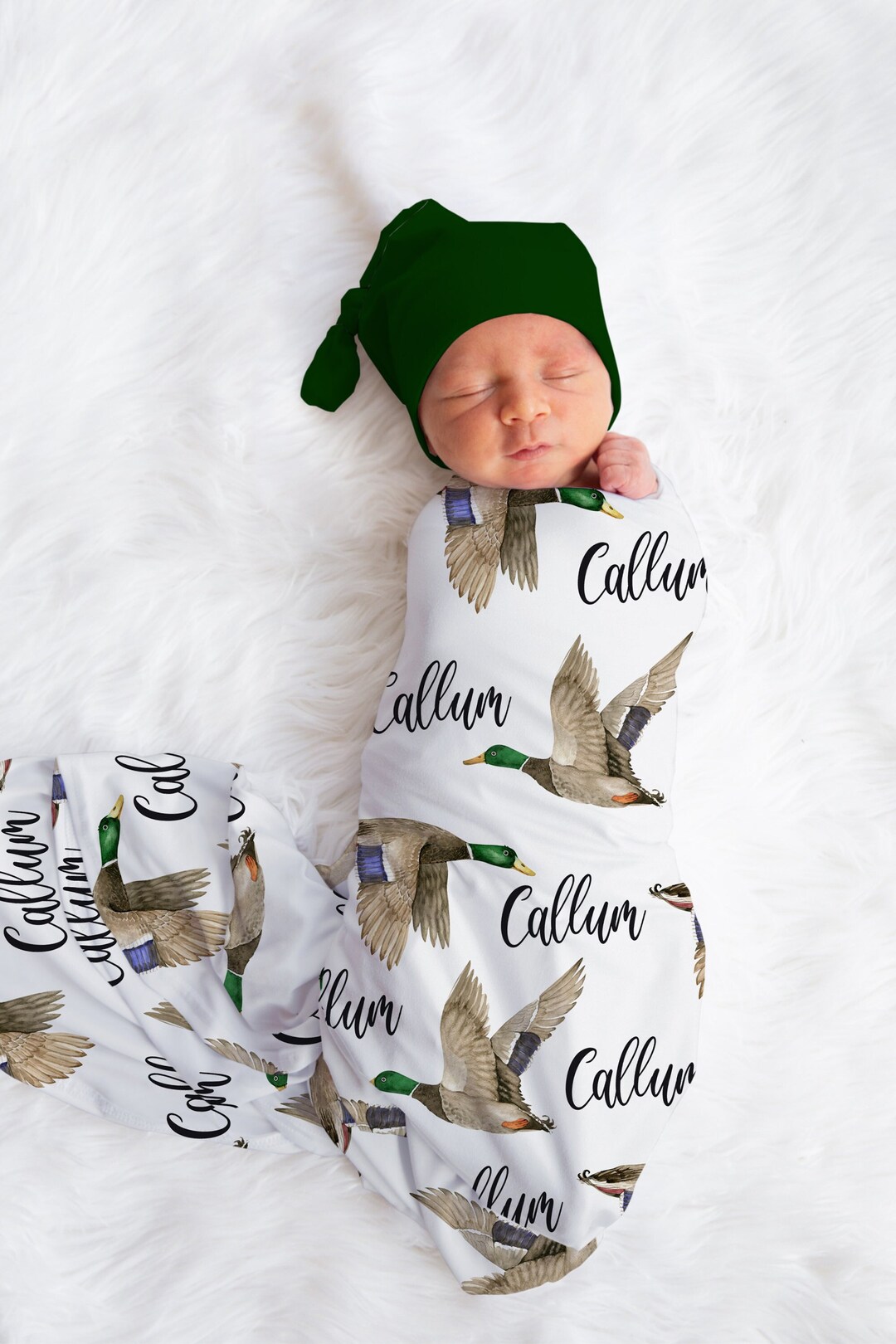 Mallard Duck Baby Swaddle Blanket Name Baby Gift Swaddle Set With Ducks ...