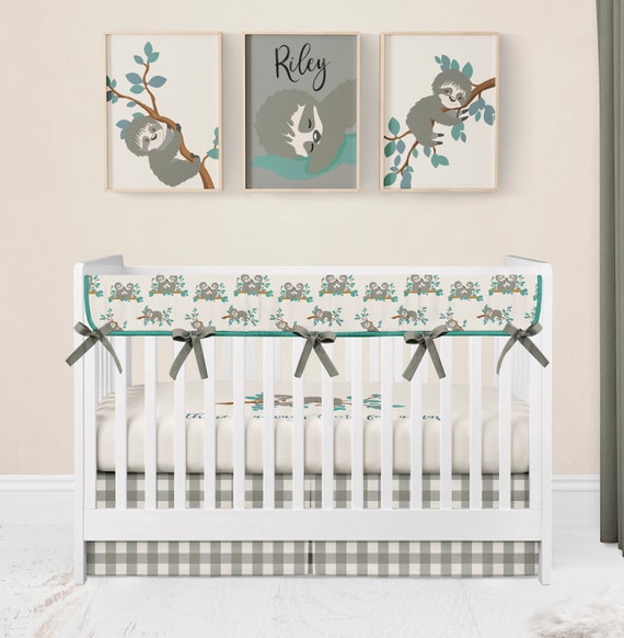 Baby Sloth Crib Bedding Set For Gender Neutral Nursery Sloth Etsy