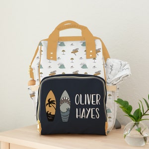 Personalized Surfboard Diaper Bag Backpack: Beach Nursery Decor