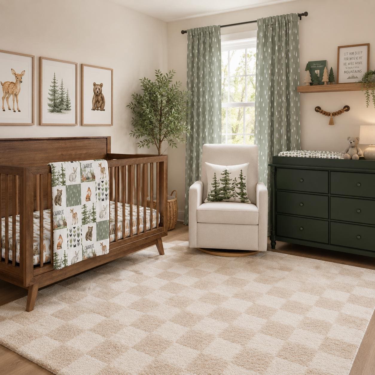 green crib and dresser Woodland Bedding Set: Sage Nursery Decor sale: APD Aug 2025