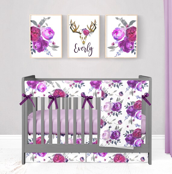Purple Floral Baby Girl Crib Bedding Set Lavender Pink Etsy