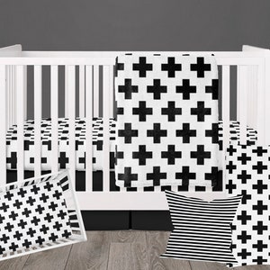 Black and White Crib Bedding, Gender Neutral Baby Nursery, Monochrome Modern Geometric Baby Bedding image 1
