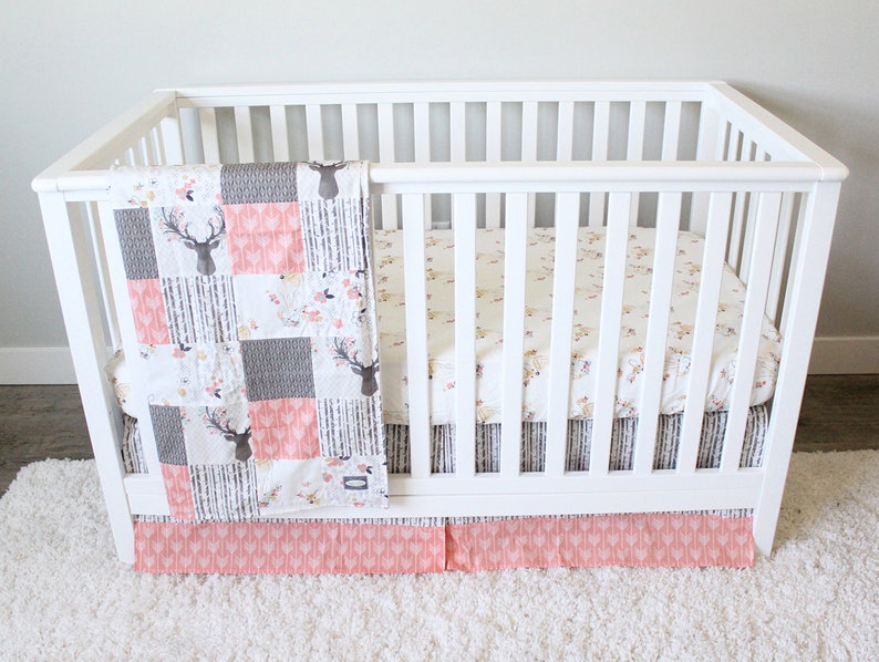 Woodland Nursery Girl Crib Bedding Woodlands Deer Girl Baby Etsy