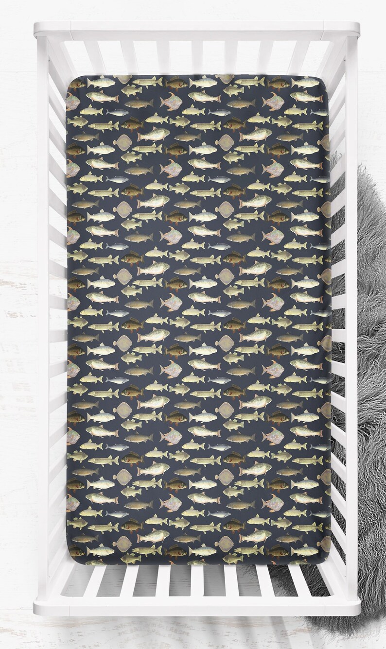 Fish Crib Sheet Fishing Baby Boy Nursery Crib Bedding Set Etsy