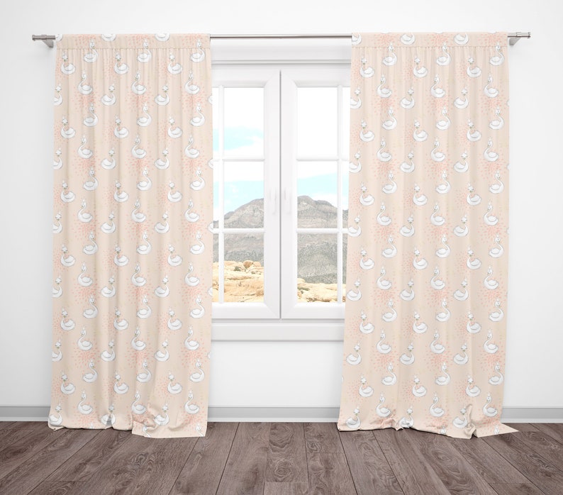 Curtain Window Panels Girls Bedroom Peach Swan Curtains Nursery Curtains