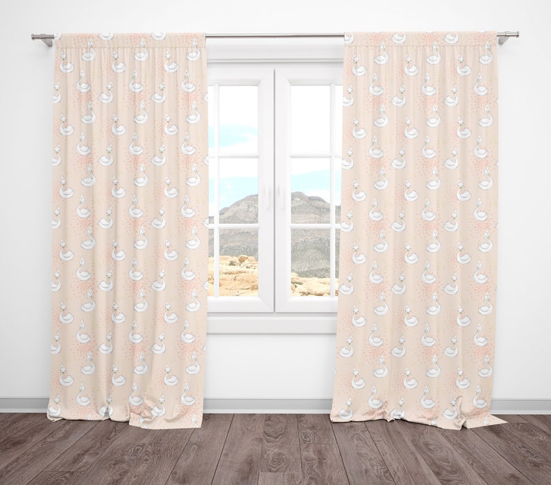 Curtain Window Panels Girls Bedroom Peach Swan Curtains Nursery Curtains