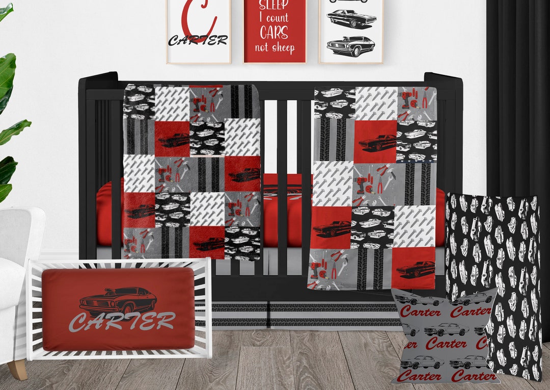 Baby Boy Bedding Set, Classic Car Nursery Crib Set, Personalized Baby