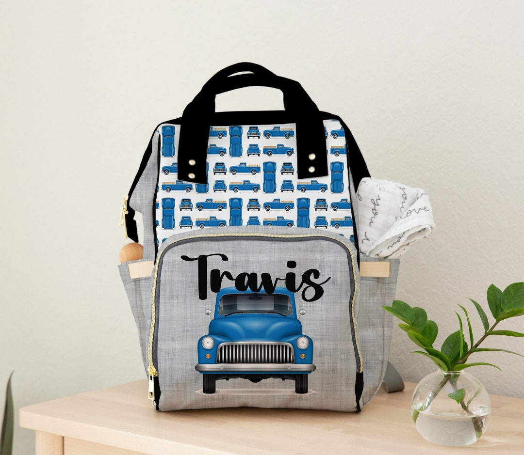 Baby Boy Diaper Bag, Personalized Backpack Diaper Bag, Trucks Baby Boy
