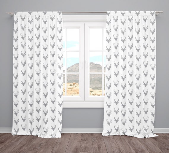 Woodland Nursery Curtains In Gray Deer For Baby Nursery Etsy