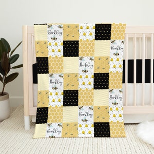 Personalized Bee Baby Blanket: Minky or Sherpa, Custom Shower Gift