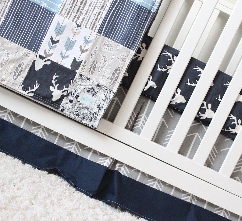 Boy Crib Bedding Set Woodland Quilt Baby Deer Fitted Sheet Nursery Arrows Navy Blue And Gray Skirt Blankets Home Living Lotusresort In Boy Crib Bedding Set Woodland Quilt, Blue Deer Head Baby Bedding