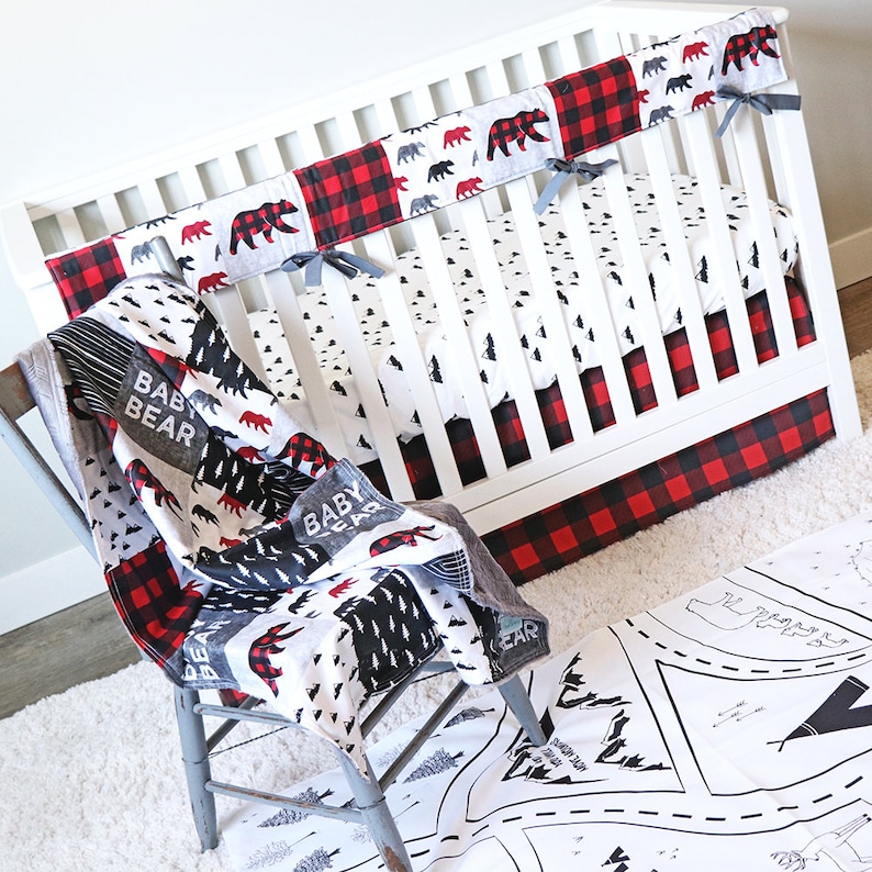 Baby Boy Crib Bedding Set Woodland Nursery Theme Bear Red Etsy