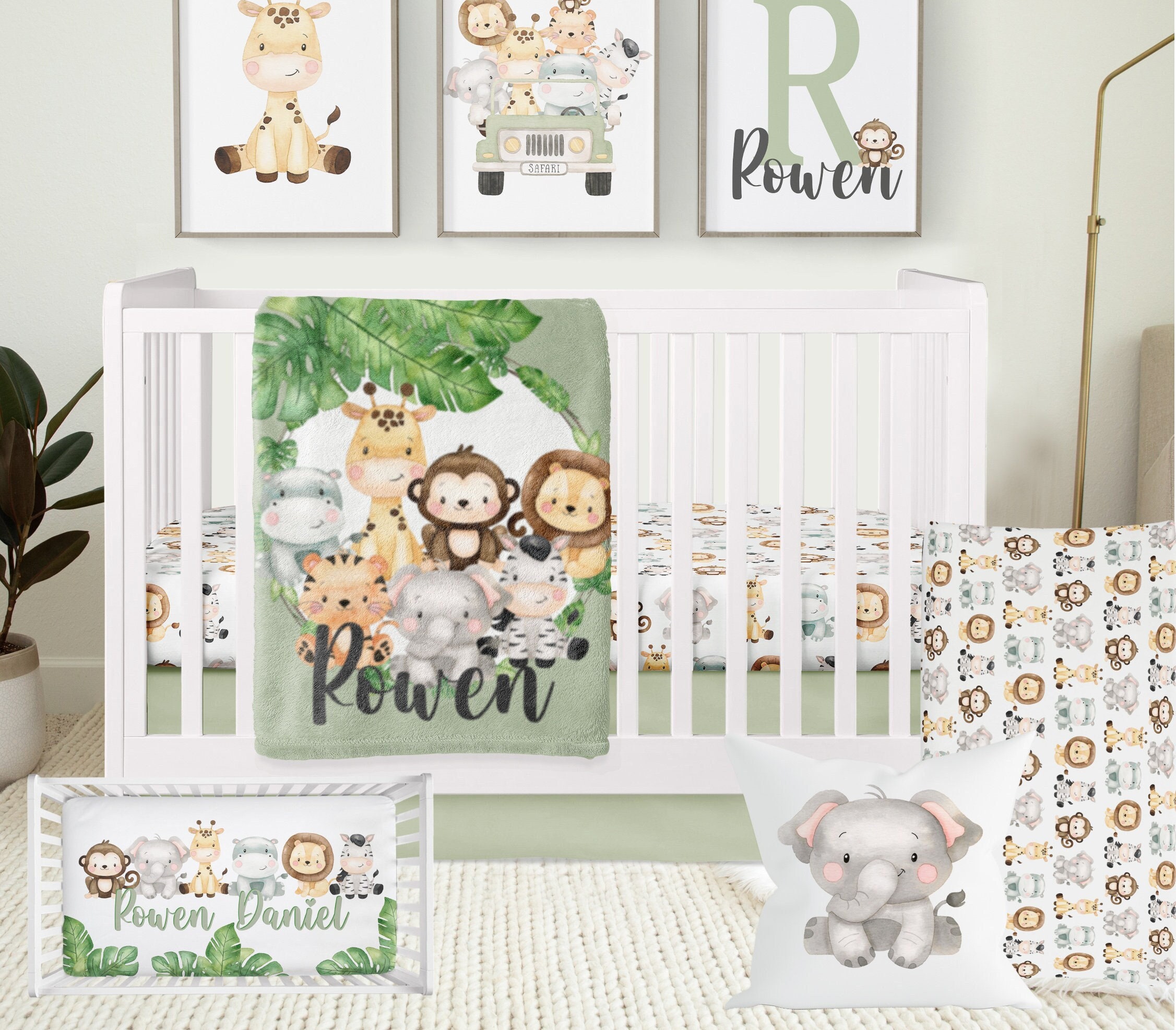 Jungle Safari Crib Bedding Set, Green Baby Nursery Bedding & Decor