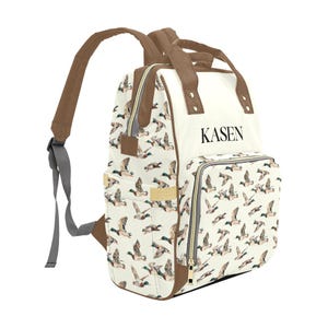 Duck Diaper Bag, Baby Personalized Mallard Duck Diaper Bag Boy, Duck Baby Shower Gift, Custom Baby Name Backpack image 3