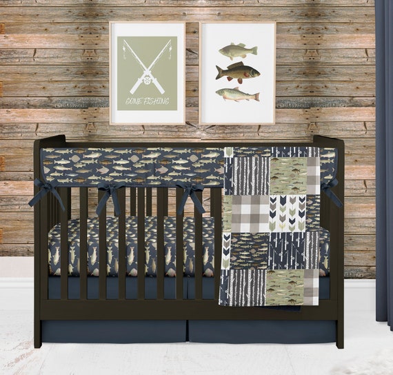 Fishing Crib Bedding Set For Baby Boy Nursery Woodland Etsy