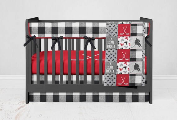 Hockey Crib Bedding For Baby Boy Nursery Red And Black Sports Etsy
