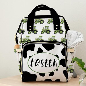 Diaper Bag Boy, Cow Print Tractor Backpack Diaper Bag with Personalization, Personalized Baby Boy Diaper Bag