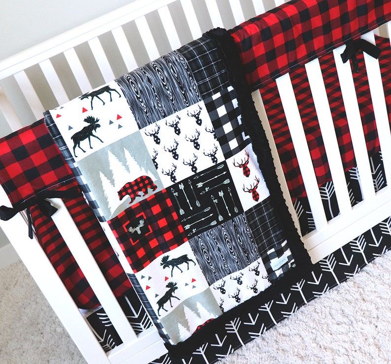 Baby Boy Crib Bedding Black Arrows Skirt Red Buffalo Plaid Etsy