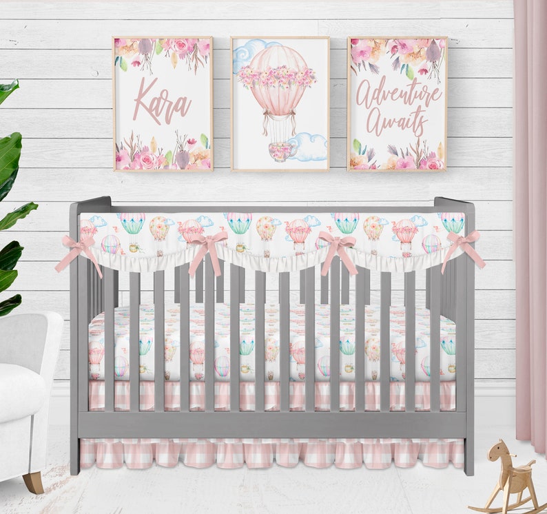 Baby Girl Hot Air Balloon Crib Bedding Set Adventure Nursery Etsy