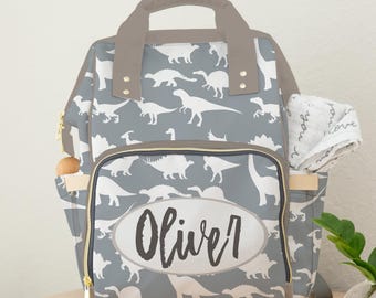 Dinosaur Diaper Bag Backpack: Personalized Baby Boy Shower Gift