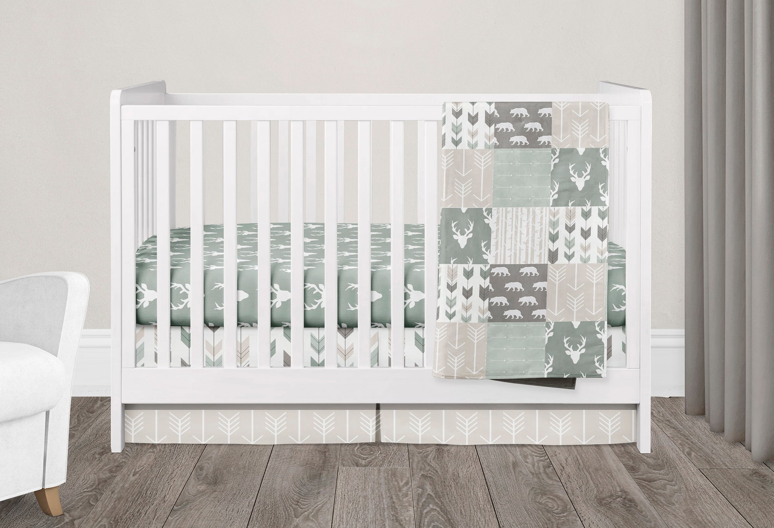 Woodland Nursery Gender Neutral Sage Green Crib Bedding Etsy