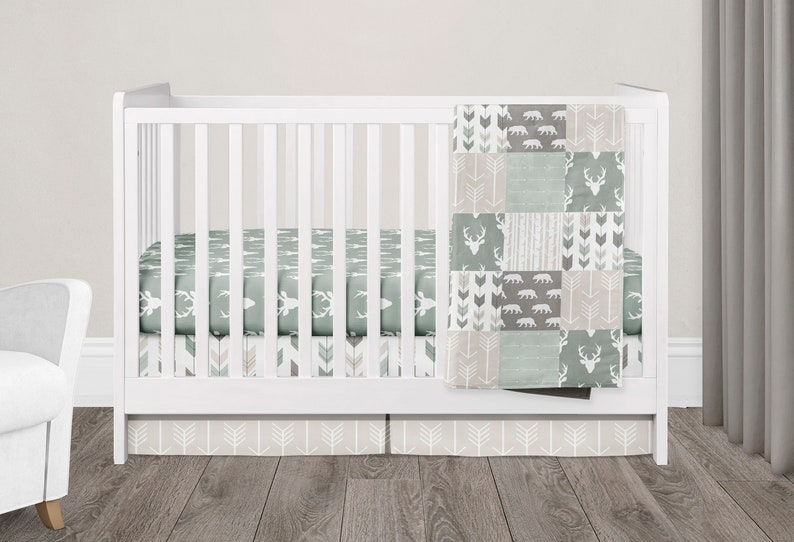 Woodland Nursery Gender Neutral Sage Green Crib Bedding Etsy