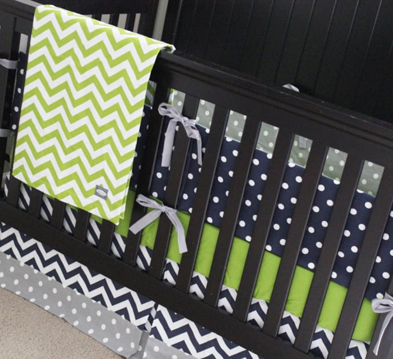 Baby Boy Crib Bedding Set Polka Dot Bumper Pad Lime Green ...