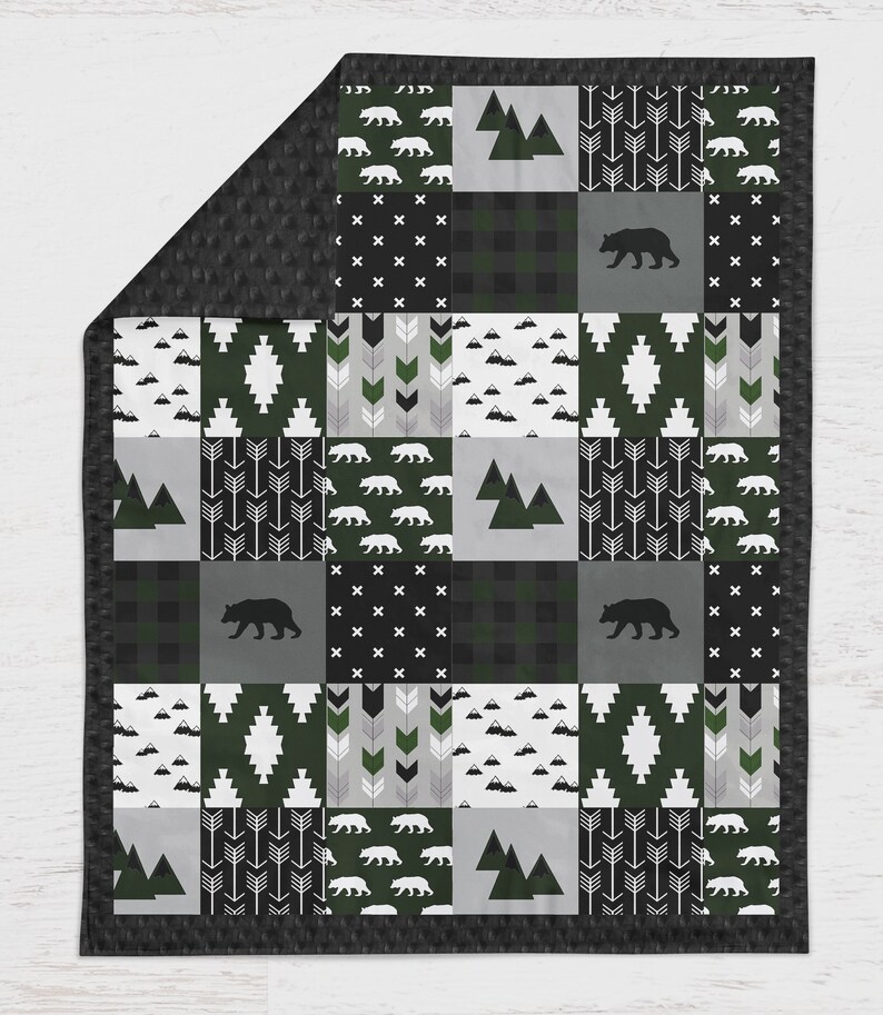 Woodland Boy Crib Bedding Set in Hunter Green Black and Gray Etsy