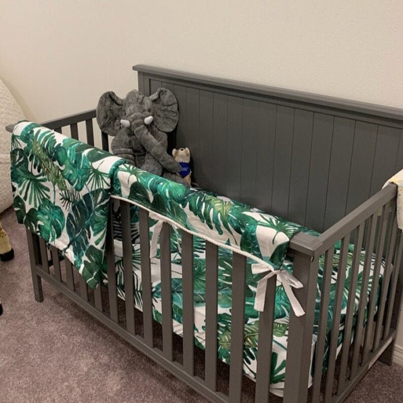 Crib Bedding Set in Tropical Palm Leaf Gender Neutral Baby Etsy