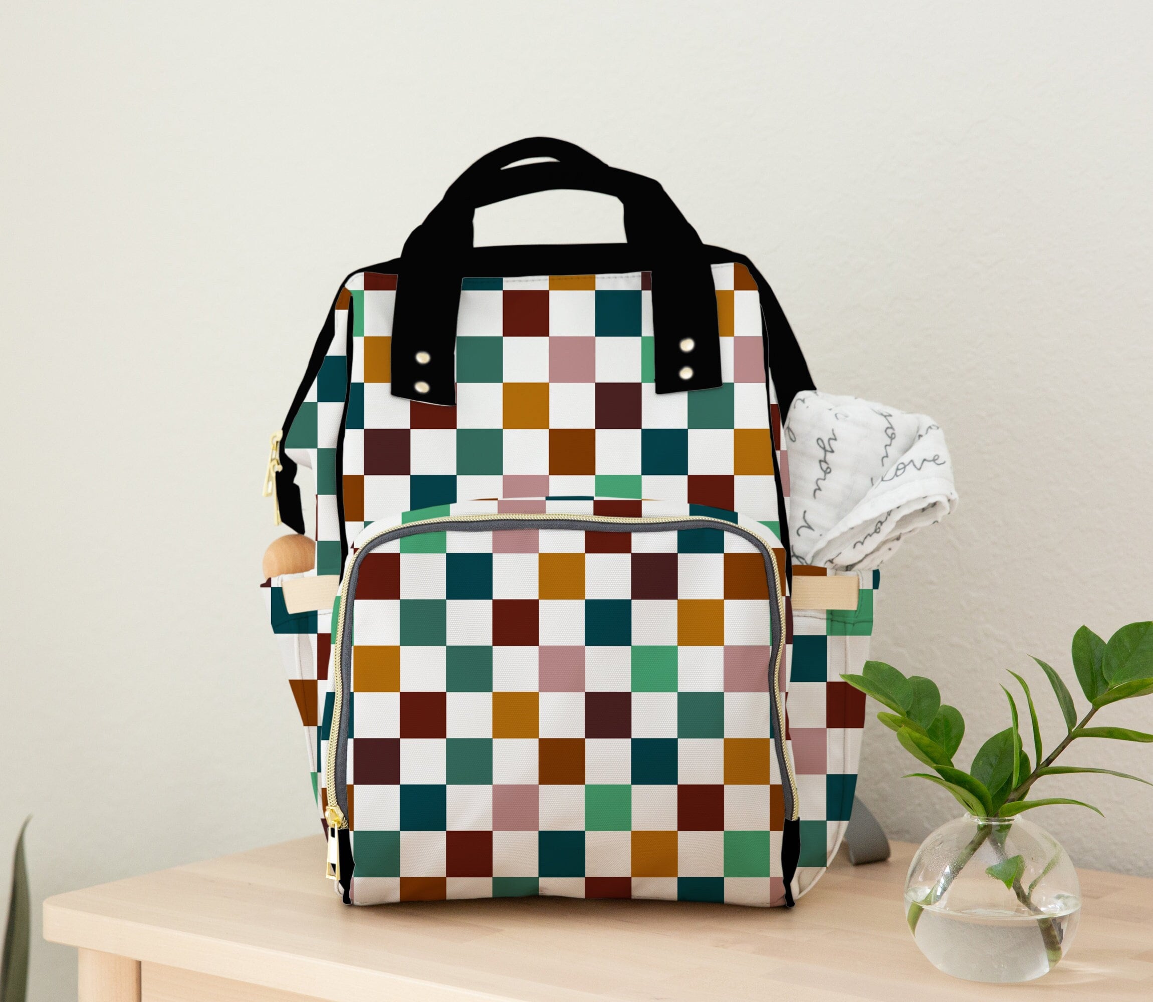 バッグ house on the hill Parent Bag (Checker) Diaper Bag Backpack in Colorful Checker, Neutral Backpack Diaper