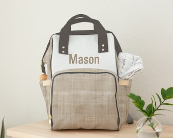 Tan Diaper Bag, Personalized Baby Diaper Bag Backpack, Neutral Baby Shower Gift