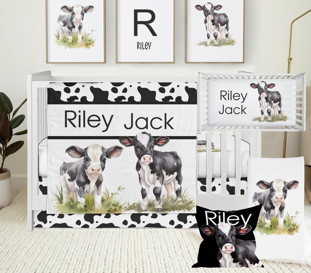 Cow Print Crib Bedding, Farm Nursery Bedding Set, Cow Baby Bedding Personalized, Cow Baby Shower