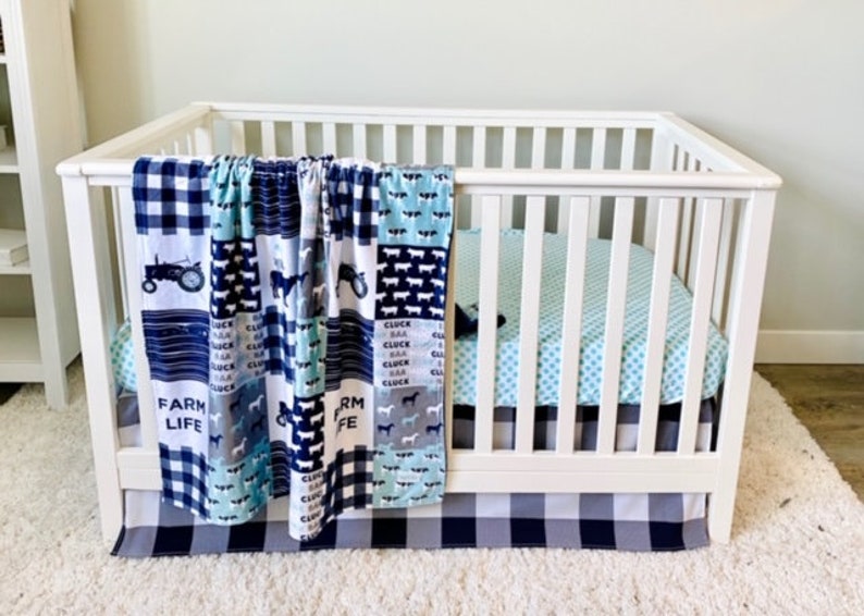 Farm Life Crib Bedding Set for Baby Boy Nursery Navy Blue Etsy