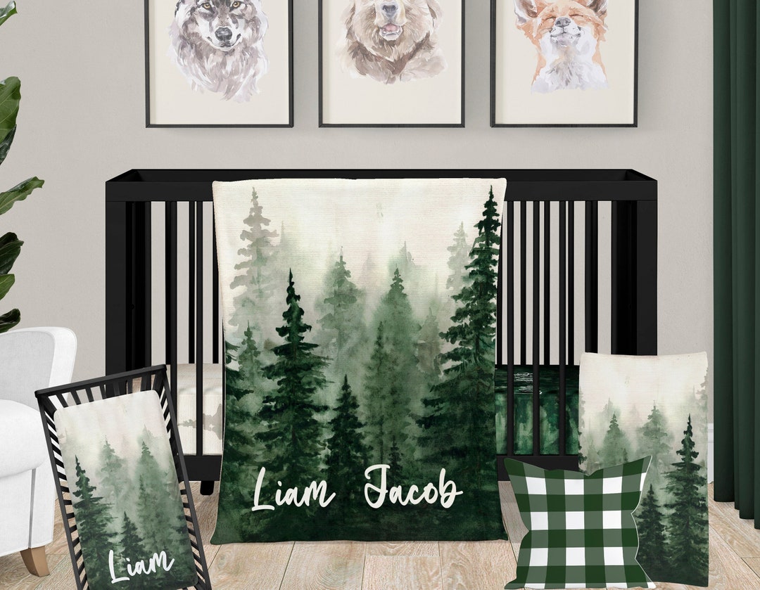 Forest Crib Bedding Set, Green Nursery Moody Tree Baby Bedding