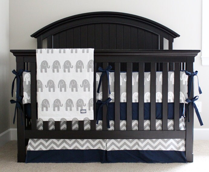 Elephant Nursery Crib Bedding Set Baby Boy Navy Blue Crib Etsy